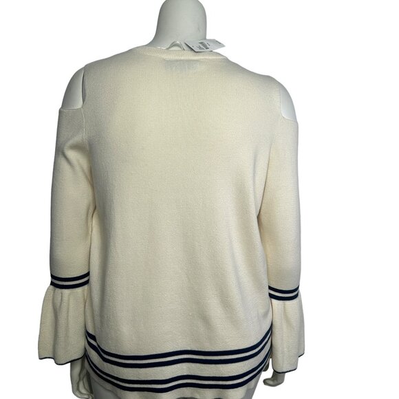 Lane Bryant Sweater Cream & Navy Women's 14/16 NEW with Tags  Cold Shoulder - Picture 4 of 15